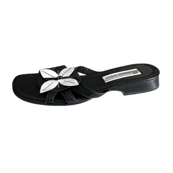 ETIENNE AIGNER Vintage Y2K Black & White Flower Upper Women's Sandals Size 6.5M - Picture 2 of 6